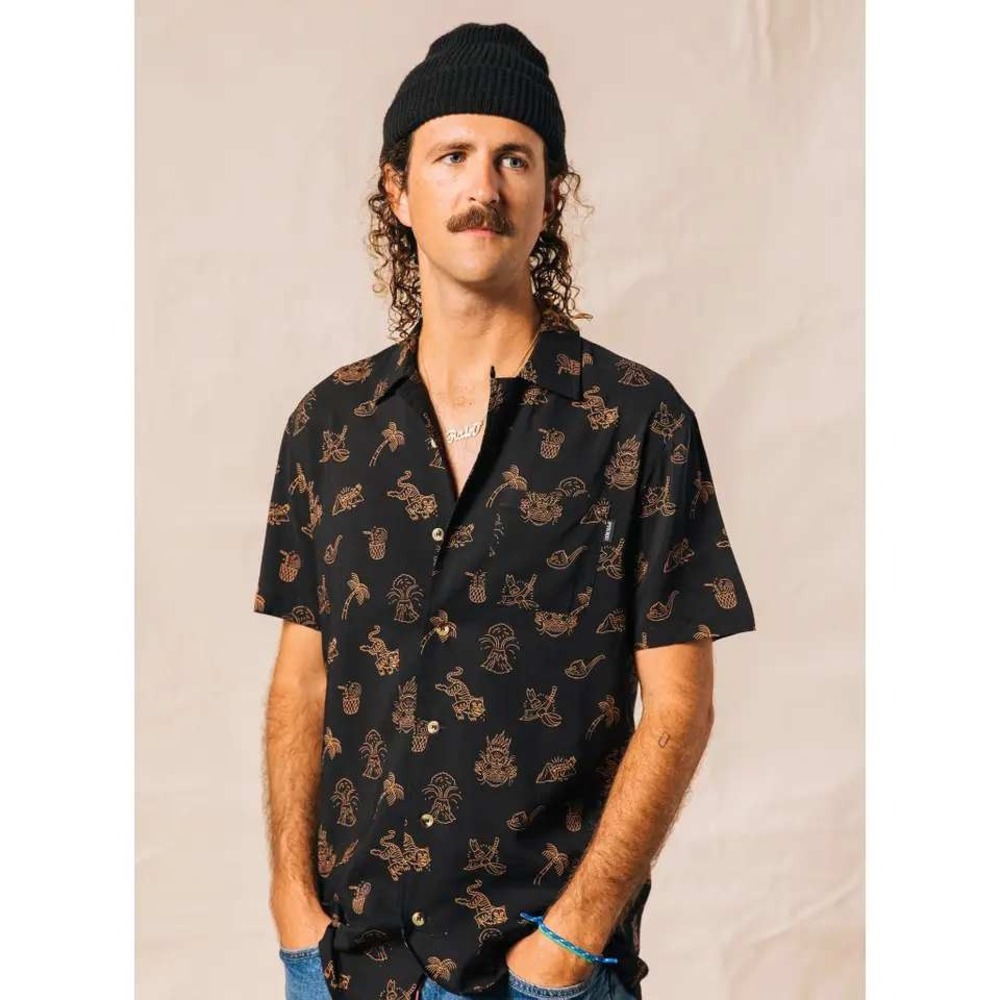 Pyknic Men's Button Up Spicy Noods Black Graphic Shirt XL Short Sleeve Causal